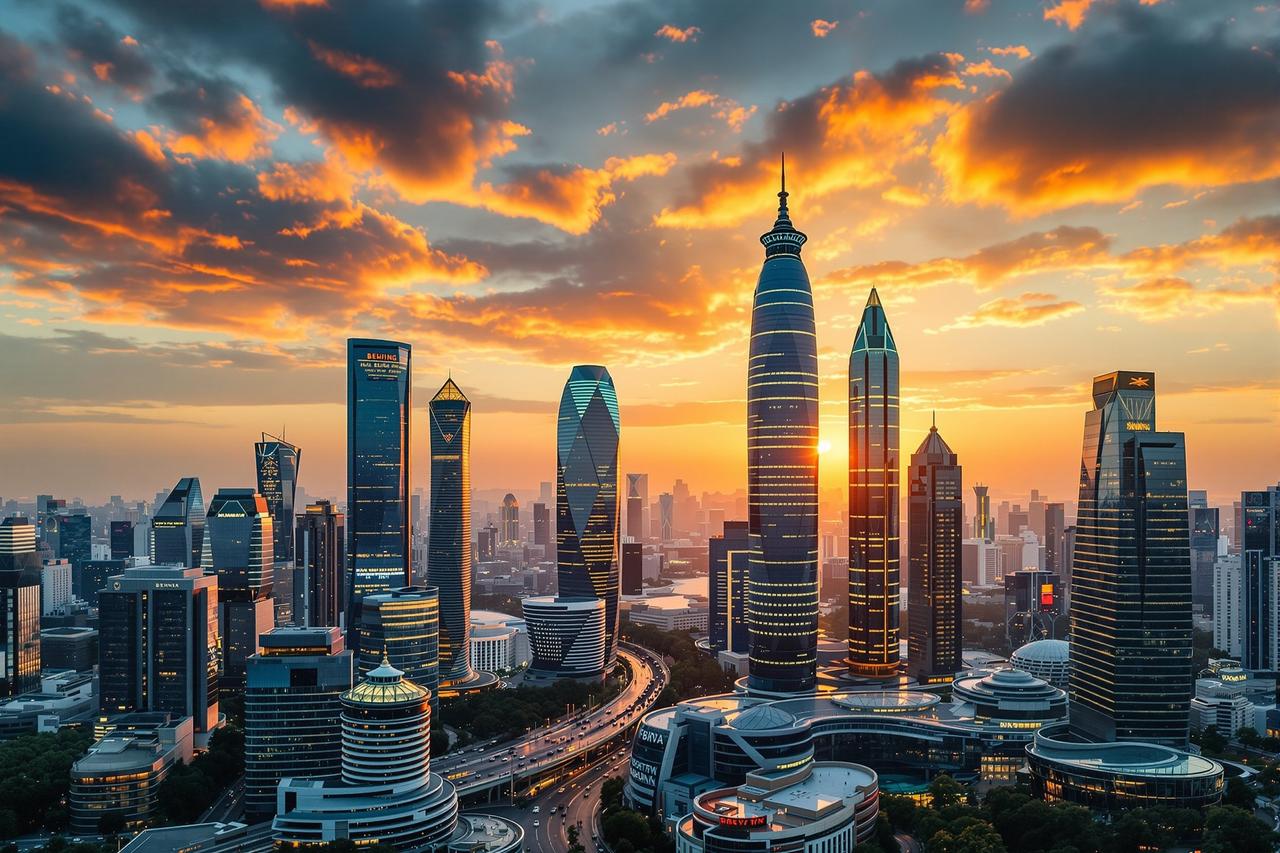 新光棍影院总部所在北京CBD商务区城市天际线风景图